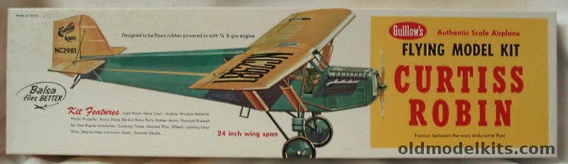 Guillows Curtiss Robin - 1930s Sport Plane - 24 Inch Wingspan RC/CL/Rubber Powered Kit, 305 plastic model kit
